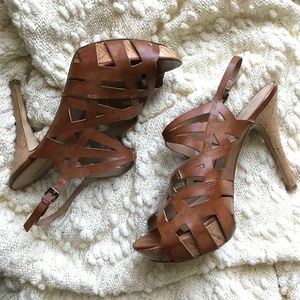 Marc Fisher Tan Strappy Heeled Pumps
